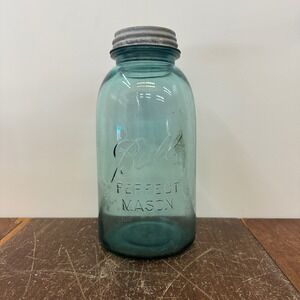 1923-1933 Ball Mason Blue Aqua Glass Half Gallon Jar Glass Zinc‎ lid Mold 2
